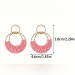 Pink Raffia Knitted Dangle Earrings | 14K Gold Plated | Hypoallergenic | NWT Photo 5
