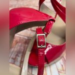 Forever 21 Red Peep Toe Ulta High Patent Leather Wedges with Cork Platform Photo 9