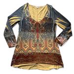 y2K Boho Damask Print Tattoo Design Long Sleeve Velvet Shirt size XL Brown Photo 0