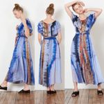 Raquel Allegra Ethereal Tie Dye Waterfall Rainbow Off the Shoulder Maxi Dress 2 Blue Size L Photo 2