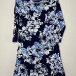 Eliza J NWT  Navy Blue White Floral A Line Drop Waist Dress 6 Photo 1