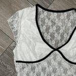 SheIn Sz XS Sheer Lace Crop Top White W Black Trim Photo 3