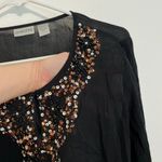 Chico's  1 Solid Black Sequin Beaded 3/4 Sleeve 100% Cotton Drop Waist Tunic Top Photo 8