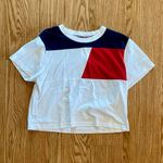 Tommy Hilfiger Y2K Style Colorblock Cropped White T-Shirt Top Womens Medium Photo 1