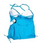NWT Salt + Cove Ribbed Shirred Halter Tankini Swimsuit Top Cerulean Blue Size XL Photo 4