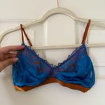 Blue Satin and Brown Lace Bralette Size XS Photo 0