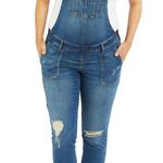Indigo Blue Denim Distressed Maternity Overalls Size Small Maternity Photo 0