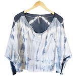 Free People  TIE DYE Oversized Sweatshirt Cotton Blue Crop Dolman Sleeves XS EUC Photo 1