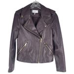 Reiss  Leiya Lamb Leather Moto Jacket In Berry Brownish Red Size 4 Photo 4