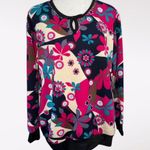 Vintage Floral Print Retro Pullover Top 3/4 Sleeve Keyhole Neck Size Medium Multiple Photo 0