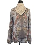 Lavender Brown Womens Blouse Sheer Print V Neckline Tunic Bohemian Size Large Photo 4