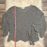Entro open knit tie front bell sleeve scalloped edge lightweight sweater gray S Photo 6