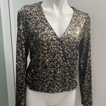 ZARA  TRF Sequin Blouse Top XSMALL Collection Brown Gold Animal Print Long Sleeve Photo 3