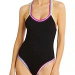 PilyQ MD Platinum Black Crochet Rainbow Trim One Piece- Size Medium Photo 0