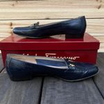 Salvatore Ferragamo Vintage Navy Blue Leather Alligator  Loafers w/ Gold w/ Box Photo 3
