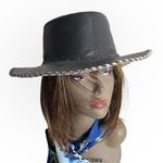 None Black Leather Hat Silver Laced Edge Outback Southwestern Photo 0
