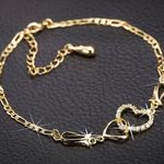 Hollow Love Heart Chain Anklet Inlaid Shiny Rhinestones Female Letter Anklet Gold Photo 0