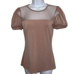 EXPRESS  Blush Pink Short Balloon Sleeve Tulle Trim‎ Stretch Top NWOT $37 Small Photo 1