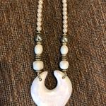 Vintage MCM Ceramic Heart Pearls Acrylic Faceted Beaded necklace 28" Statement White Photo 2
