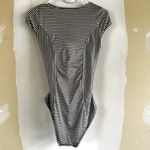 Athleta  Aqualuxe Lotus Tie Front One Piece Swimsuit Striped Black White M Tall Photo 6