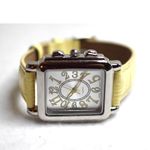 Vintage Avon Yellow Numbers Hands & Leather Band Silver Tone New Battery Watch Photo 1