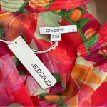 Chico's Georgette Blouse Fiesta Foliage Flame Scarlet size 1/Medium Red Floral Photo 10