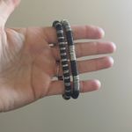 Stackable Beaded Bracelets‎ Set Black Silver Tone Stretch Boho Chic Accessory Photo 2