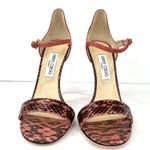 Jimmy Choo Moxy Coral Pink Elaphe Raffia Heel Ankle Strap Sandals Size EU 40 Photo 2