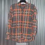 ZARA woman Orange Black Blue Plaid Button Down Shirt Work Career Retro Photo 0