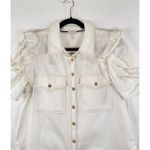 Anthropologie Pilcro Womens Shirt Beige Ruffle Denim Button Down Blouse Medium White Photo 6