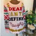 No Boundaries Ugly Christmas Sweater Pink Dear Santa Define Naughty Sequin Tinsel XL Photo 1