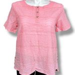 Boutique  Womens Blouse Top Short Sleeve Eyelet Button Accent Cotton Pink XL Photo 0