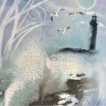 Cactus Bay Ocean Lighthouse Top Sz L 100% Cotton USA Blue Y2K Bling Embellished Size L Photo 1