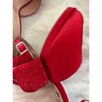 Lauren Lorraine  Red Satin & Crystal Embellished Bow Ankle Strap Heels Photo 7