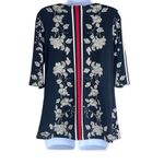 Eva Varro Red Black Floral Stripe Blouse Small Short Sleeve Stretch Wearable Art Red Photo 1