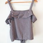 Ultra Flirt  Black White Checkered Plaid Cold Shoulder Tie Front Top XL Photo 6