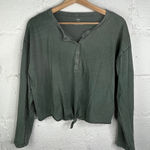 Aerie Women’s Henley Distressed Long Sleeve Cropped Green Top Size Small Photo 0