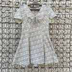 Vintage 70s Double Knit Poly Abstract Geometric Babydoll Mini Dress Purple Green Size M Photo 5