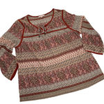 Skies Are Blue Boho Red & Beige Printed Peasant Blouse XL lightweight casual Photo 0