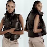 ZARA  Faux Leather Puffer Gilet Vest Dark Brown Size XS NEW Photo 1