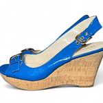 Franco Sarto Blue Buckle Peep Toe Sling-back Wedges Size 10 Photo 0