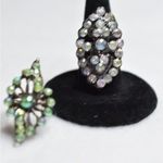 Source Unknown Party Rhinestones Greens/Clear 2 pc Adjustable Victorian Glam Metal Alloy Rings Photo 1
