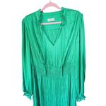 Estelle Emerald Green Shirred Long Sleeve Satin Pleated Dress 2X Holiday Event Photo 4