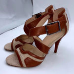 Calvin Klein Zahara Linen Leather Strappy Heel Sandals Women Size 6.5M Brown Photo 0
