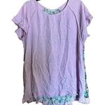 White Birch Top Womens Mediuum Lilac Floral Print Linen Blend Fringe Hem Blouse Photo 0