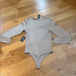 EXPRESS Body Contour Long Sleeve Square Neck Thong Bodysuit Taupe Size Small NWT Photo 3