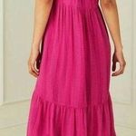 Marie Oliver  Vanessa Fuschia Pink Subtle Plaid Short Sleeve V Neck Maxi Dress Photo 1