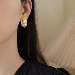 Vintage Geometric Crumpled Pearl Post Gold Stud Earrings Photo 5