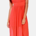 Lulus 💕💕 Pleats Don't Leave Red Coral Maxi Dress Photo 0