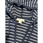 J.Jill Linen and Cotton Shirttail Hoodie Button V Neck Stripe Blue White Photo 1